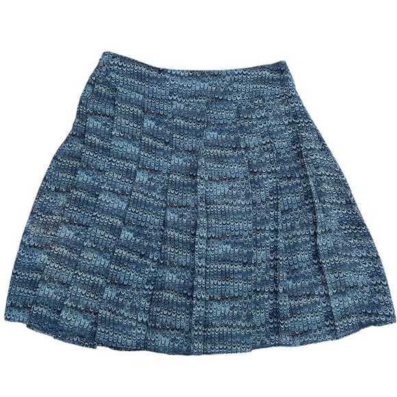 Tory Burch multicolor grey white neutral patterned pleated silk mini skirt Sz 0 - Picture 2 of 7